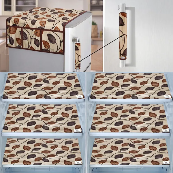 Brown_3-Layer_PolyesterFridge_Top_Cover_&_Fridge_Handle_Cover_&_6_Pc._Fridge_Mat_Set_For_Home