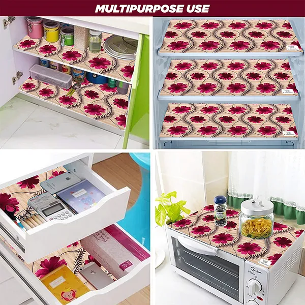 Red_3-Layer_PolyesterFridge_Top_Cover_&_Fridge_Handle_Cover_&_6_Pc._Fridge_Mat_Set_For_Home