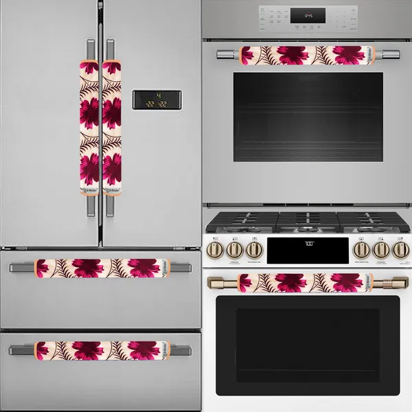 Red_3-Layer_PolyesterFridge_Top_Cover_&_Fridge_Handle_Cover_&_6_Pc._Fridge_Mat_Set_For_Home