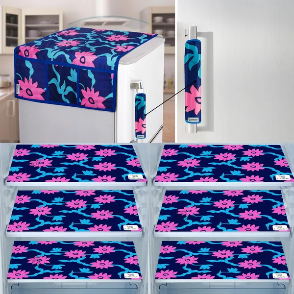 Pink_3-Layer_PolyesterFridge_Top_Cover_&_Fridge_Handle_Cover_&_6_Pc._Fridge_Mat_Set_For_Home