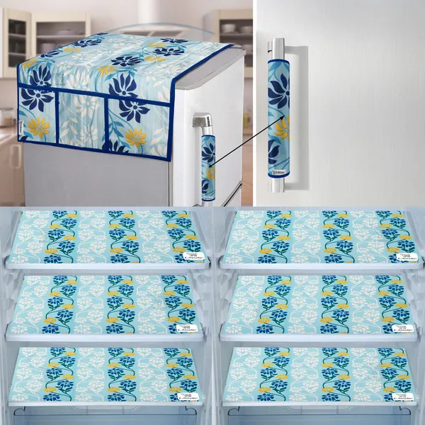Blue_3-Layer_PolyesterFridge_Top_Cover_&_Fridge_Handle_Cover_&_6_Pc._Fridge_Mat_Set_For_Home