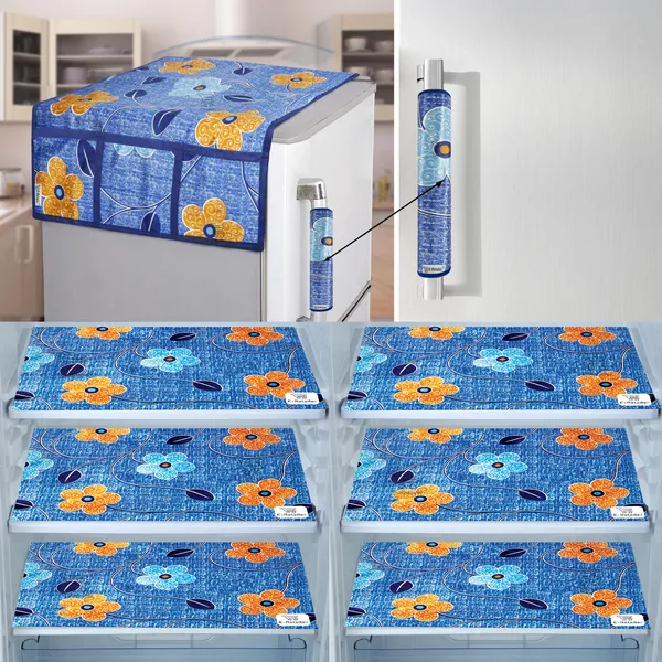 Blue_3-Layer_PolyesterFridge_Top_Cover_&_Fridge_Handle_Cover_&_6_Pc._Fridge_Mat_Set_For_Home