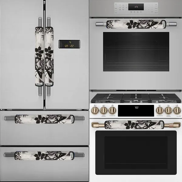 Black_3-Layer_PolyesterFridge_Top_Cover_&_Fridge_Handle_Cover_&_6_Pc._Fridge_Mat_Set_For_Home