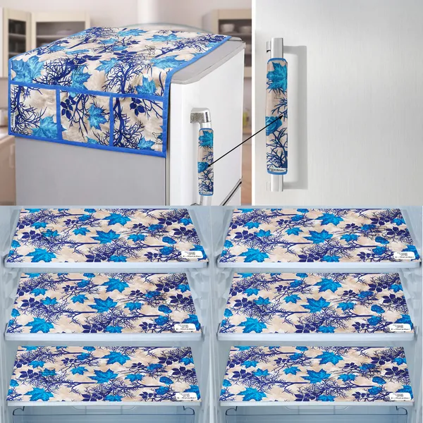 Blue_3-Layer_PolyesterFridge_Top_Cover_&_Fridge_Handle_Cover_&_6_Pc._Fridge_Mat_Set_For_Home