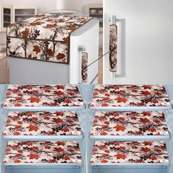 Brown_3-Layer_PolyesterFridge_Top_Cover_&_Fridge_Handle_Cover_&_6_Pc._Fridge_Mat_Set_For_Home