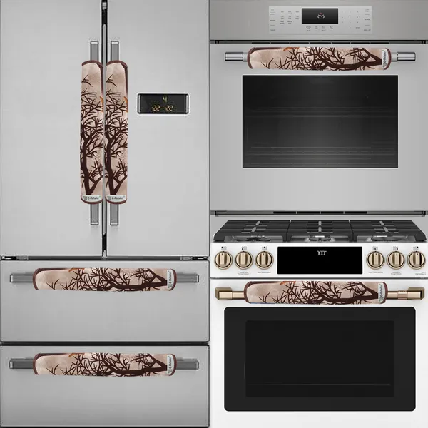 Brown_3-Layer_PolyesterFridge_Top_Cover_&_Fridge_Handle_Cover_&_6_Pc._Fridge_Mat_Set_For_Home