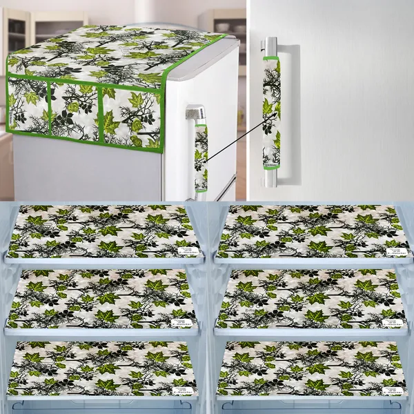 Green_3-Layer_PolyesterFridge_Top_Cover_&_Fridge_Handle_Cover_&_6_Pc._Fridge_Mat_Set_For_Home