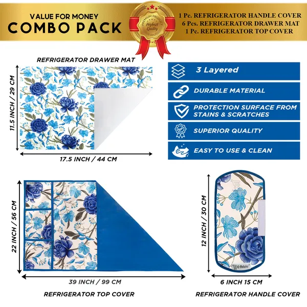 Blue_3-Layer_PolyesterFridge_Top_Cover_&_Fridge_Handle_Cover_&_6_Pc._Fridge_Mat_Set_For_Home
