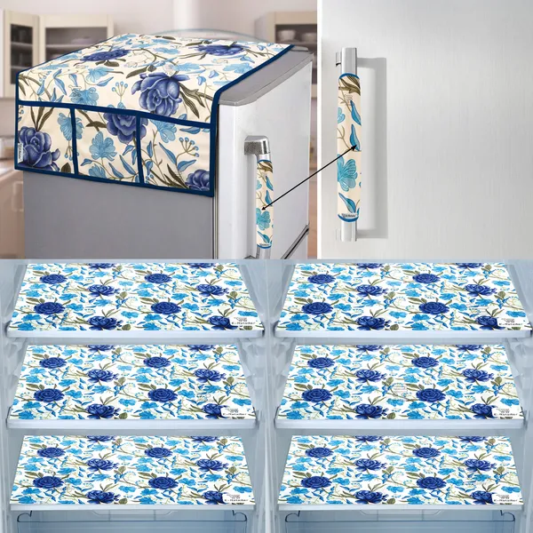 Blue_3-Layer_PolyesterFridge_Top_Cover_&_Fridge_Handle_Cover_&_6_Pc._Fridge_Mat_Set_For_Home