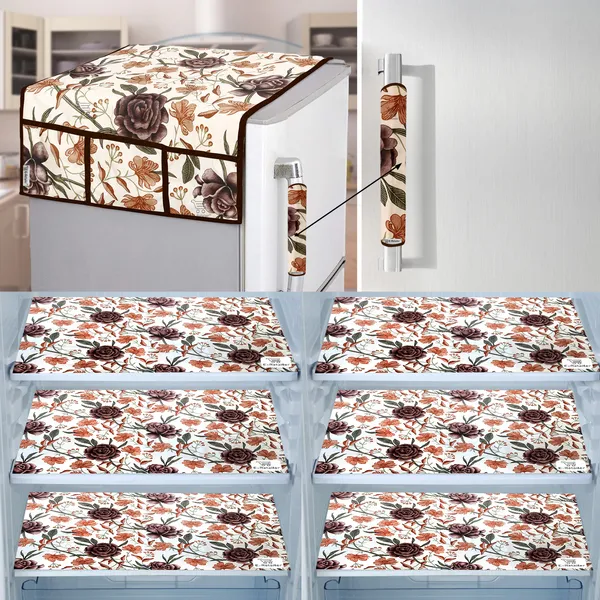 Brown_3-Layer_PolyesterFridge_Top_Cover_&_Fridge_Handle_Cover_&_6_Pc._Fridge_Mat_Set_For_Home