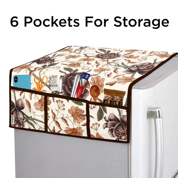 Brown_3-Layer_PolyesterFridge_Top_Cover_&_Fridge_Handle_Cover_&_6_Pc._Fridge_Mat_Set_For_Home