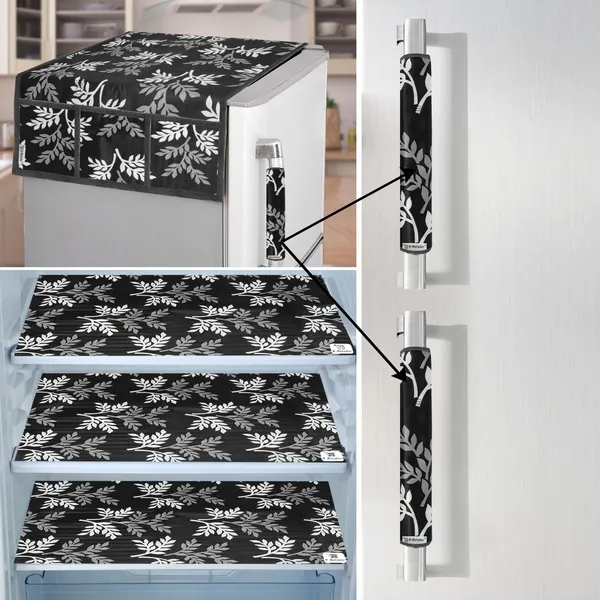 Black_3-Layer_PolyesterFridge_Top_Cover_&_Fridge_Handle_Cover_&_3_Pc._Fridge_Mat_Set_For_Home