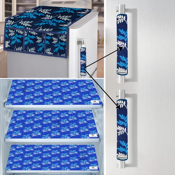 Blue_3-Layer_PolyesterFridge_Top_Cover_&_Fridge_Handle_Cover_&_3_Pc._Fridge_Mat_Set_For_Home