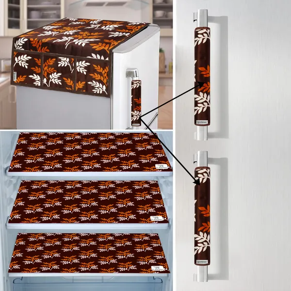 Brown_3-Layer_PolyesterFridge_Top_Cover_&_Fridge_Handle_Cover_&_3_Pc._Fridge_Mat_Set_For_Home
