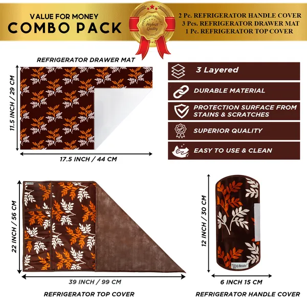 Brown_3-Layer_PolyesterFridge_Top_Cover_&_Fridge_Handle_Cover_&_3_Pc._Fridge_Mat_Set_For_Home