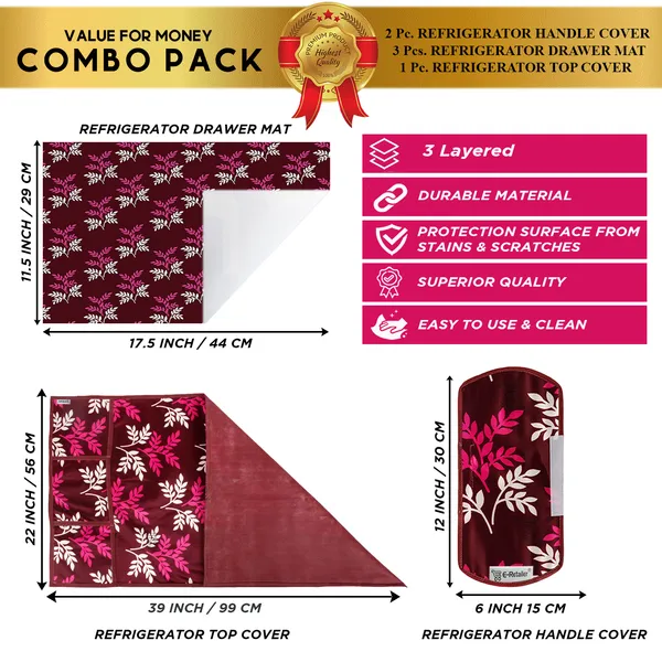 Purple_3-Layer_PolyesterFridge_Top_Cover_&_Fridge_Handle_Cover_&_3_Pc._Fridge_Mat_Set_For_Home