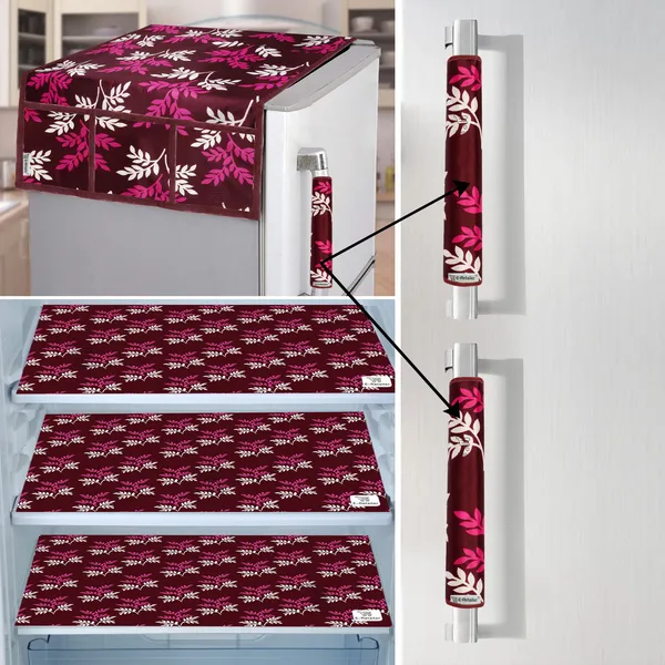 Purple_3-Layer_PolyesterFridge_Top_Cover_&_Fridge_Handle_Cover_&_3_Pc._Fridge_Mat_Set_For_Home