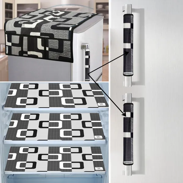 Black_3-Layer_PolyesterFridge_Top_Cover_&_Fridge_Handle_Cover_&_3_Pc._Fridge_Mat_Set_For_Home