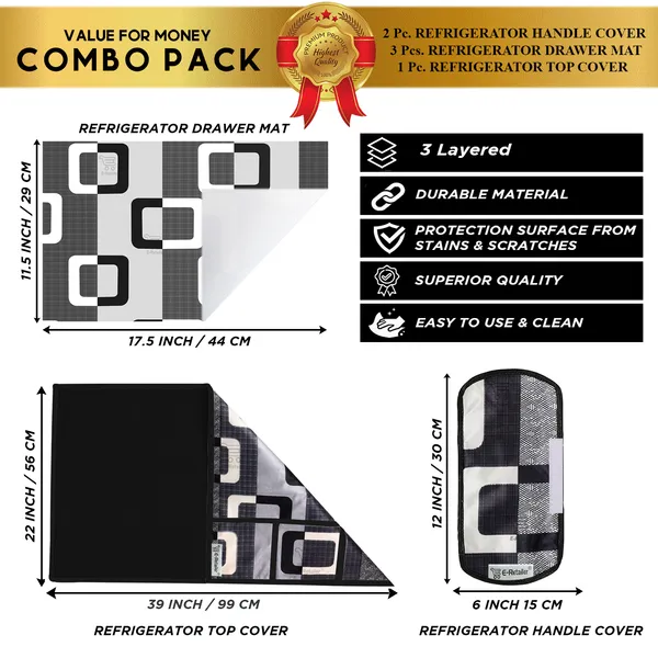 Black_3-Layer_PolyesterFridge_Top_Cover_&_Fridge_Handle_Cover_&_3_Pc._Fridge_Mat_Set_For_Home