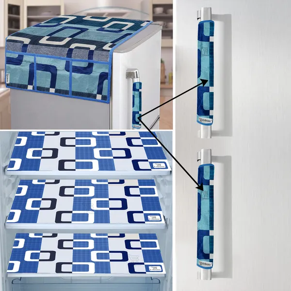 Blue_3-Layer_PolyesterFridge_Top_Cover_&_Fridge_Handle_Cover_&_3_Pc._Fridge_Mat_Set_For_Home