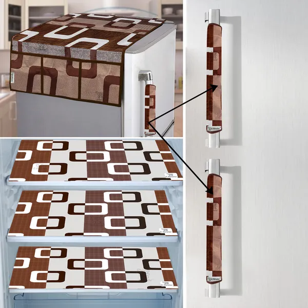 Brown_3-Layer_PolyesterFridge_Top_Cover_&_Fridge_Handle_Cover_&_3_Pc._Fridge_Mat_Set_For_Home