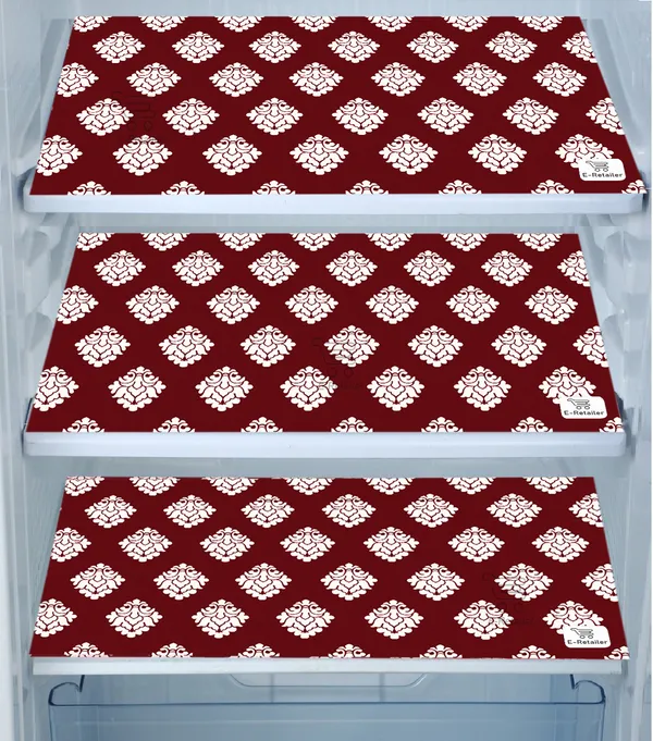 Maroon_3-Layer_PolyesterFridge_Top_Cover_&_Fridge_Handle_Cover_&_3_Pc._Fridge_Mat_Set_For_Home