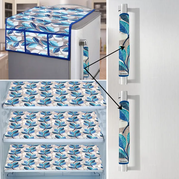 Blue_3-Layer_PolyesterFridge_Top_Cover_&_Fridge_Handle_Cover_&_3_Pc._Fridge_Mat_Set_For_Home
