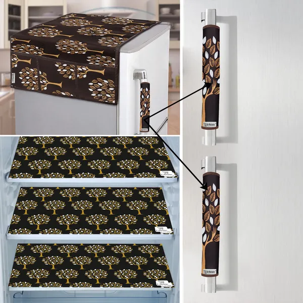 Brown_3-Layer_PolyesterFridge_Top_Cover_&_Fridge_Handle_Cover_&_3_Pc._Fridge_Mat_Set_For_Home