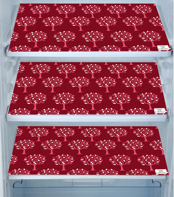 Maroon_3-Layer_PolyesterFridge_Top_Cover_&_Fridge_Handle_Cover_&_3_Pc._Fridge_Mat_Set_For_Home