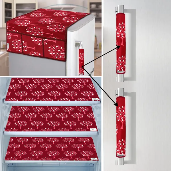 Maroon_3-Layer_PolyesterFridge_Top_Cover_&_Fridge_Handle_Cover_&_3_Pc._Fridge_Mat_Set_For_Home