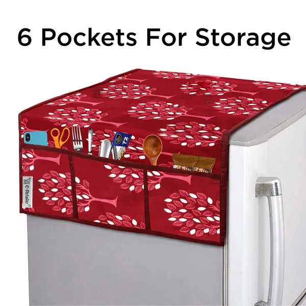 Maroon_3-Layer_PolyesterFridge_Top_Cover_&_Fridge_Handle_Cover_&_3_Pc._Fridge_Mat_Set_For_Home