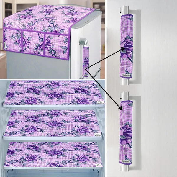 Purple_3-Layer_PolyesterFridge_Top_Cover_&_Fridge_Handle_Cover_&_3_Pc._Fridge_Mat_Set_For_Home