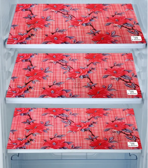 Red_3-Layer_PolyesterFridge_Top_Cover_&_Fridge_Handle_Cover_&_3_Pc._Fridge_Mat_Set_For_Home