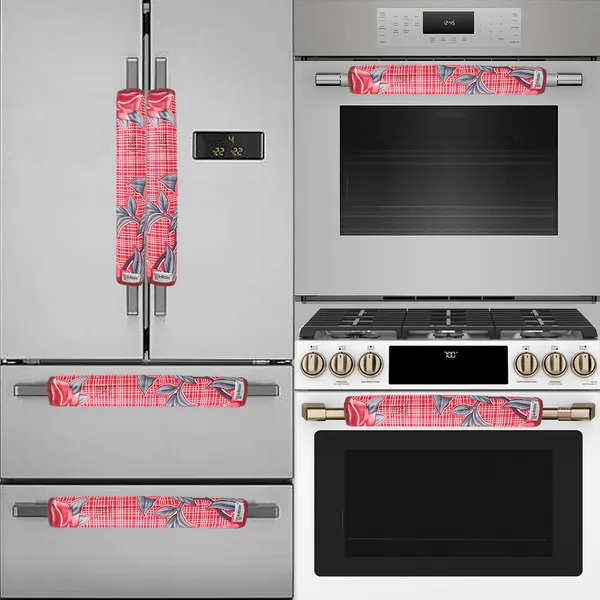 Red_3-Layer_PolyesterFridge_Top_Cover_&_Fridge_Handle_Cover_&_3_Pc._Fridge_Mat_Set_For_Home