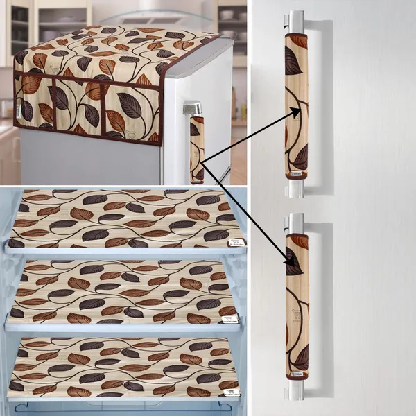 Brown_3-Layer_PolyesterFridge_Top_Cover_&_Fridge_Handle_Cover_&_3_Pc._Fridge_Mat_Set_For_Home