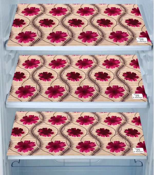 Red_3-Layer_PolyesterFridge_Top_Cover_&_Fridge_Handle_Cover_&_3_Pc._Fridge_Mat_Set_For_Home