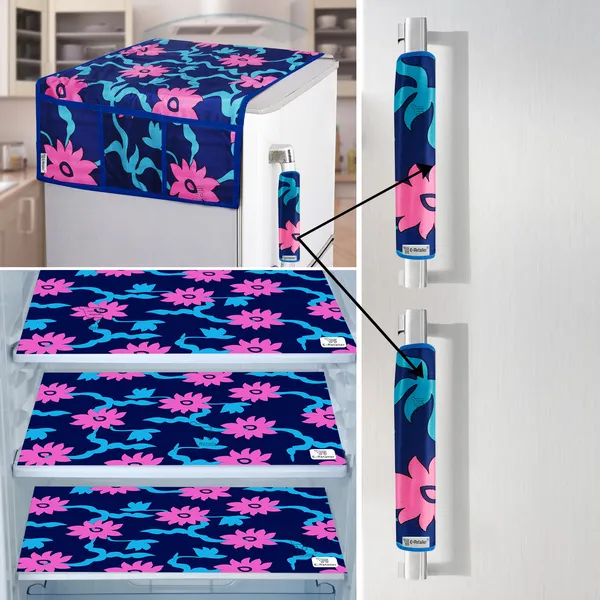 Blue_3-Layer_PolyesterFridge_Top_Cover_&_Fridge_Handle_Cover_&_3_Pc._Fridge_Mat_Set_For_Home