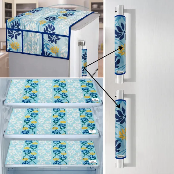 Blue_3-Layer_PolyesterFridge_Top_Cover_&_Fridge_Handle_Cover_&_3_Pc._Fridge_Mat_Set_For_Home