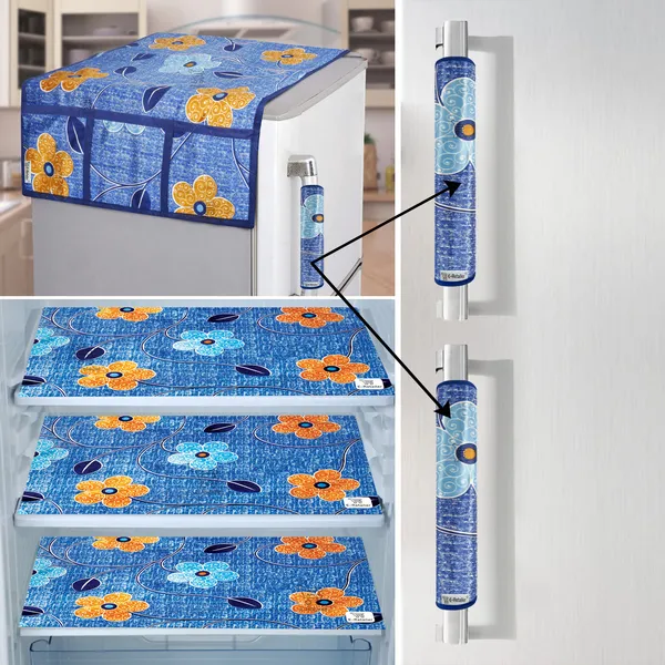 Blue_3-Layer_PolyesterFridge_Top_Cover_&_Fridge_Handle_Cover_&_3_Pc._Fridge_Mat_Set_For_Home