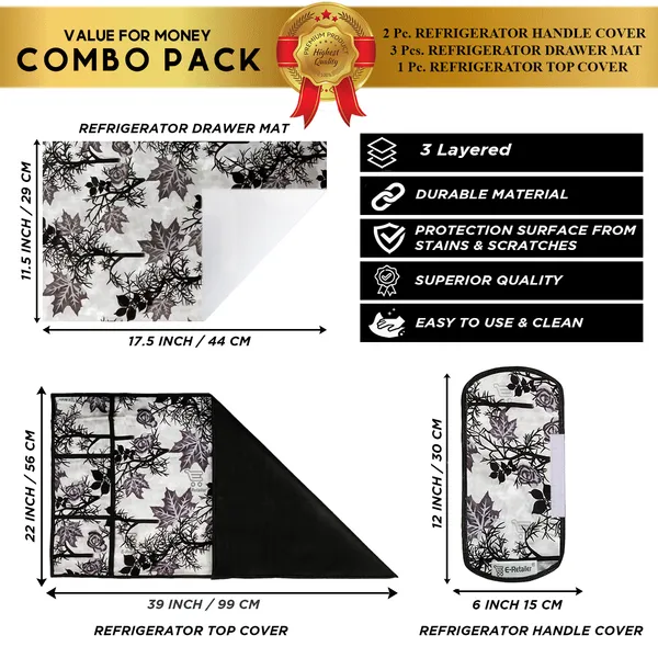 Black_3-Layer_PolyesterFridge_Top_Cover_&_Fridge_Handle_Cover_&_3_Pc._Fridge_Mat_Set_For_Home