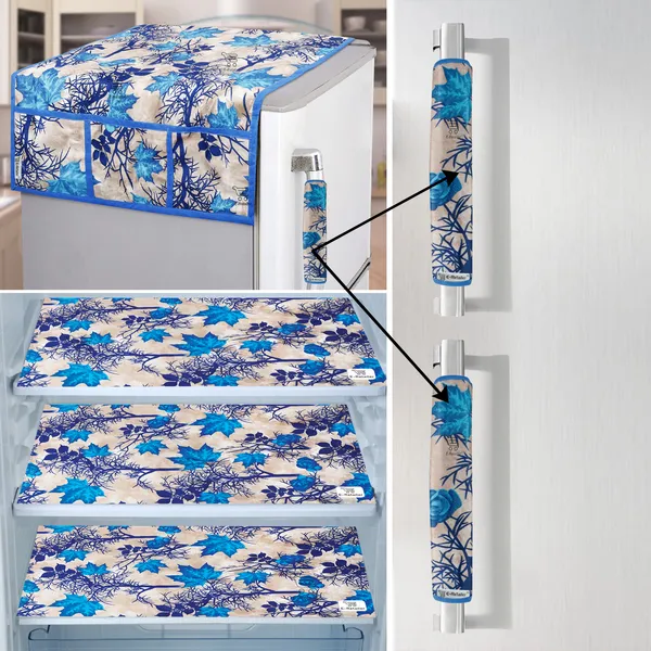 Blue_3-Layer_PolyesterFridge_Top_Cover_&_Fridge_Handle_Cover_&_3_Pc._Fridge_Mat_Set_For_Home