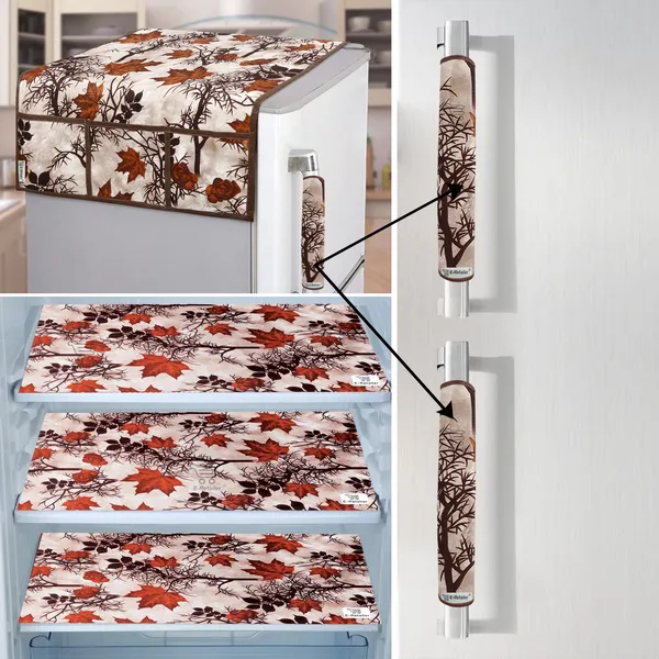 Brown_3-Layer_PolyesterFridge_Top_Cover_&_Fridge_Handle_Cover_&_3_Pc._Fridge_Mat_Set_For_Home
