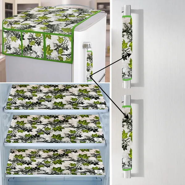 Green_3-Layer_PolyesterFridge_Top_Cover_&_Fridge_Handle_Cover_&_3_Pc._Fridge_Mat_Set_For_Home