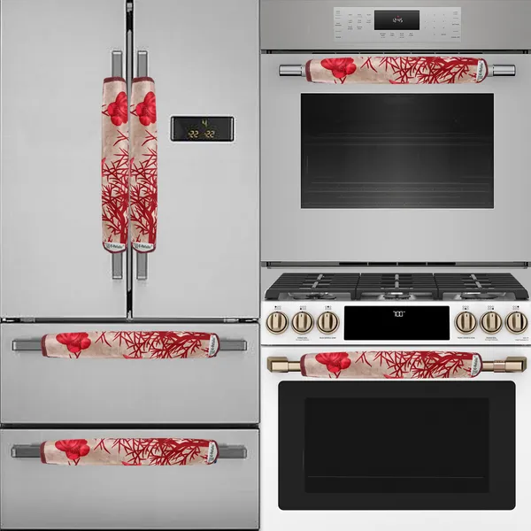 Red_3-Layer_PolyesterFridge_Top_Cover_&_Fridge_Handle_Cover_&_3_Pc._Fridge_Mat_Set_For_Home