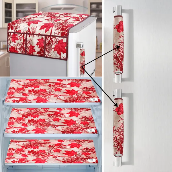 Red_3-Layer_PolyesterFridge_Top_Cover_&_Fridge_Handle_Cover_&_3_Pc._Fridge_Mat_Set_For_Home