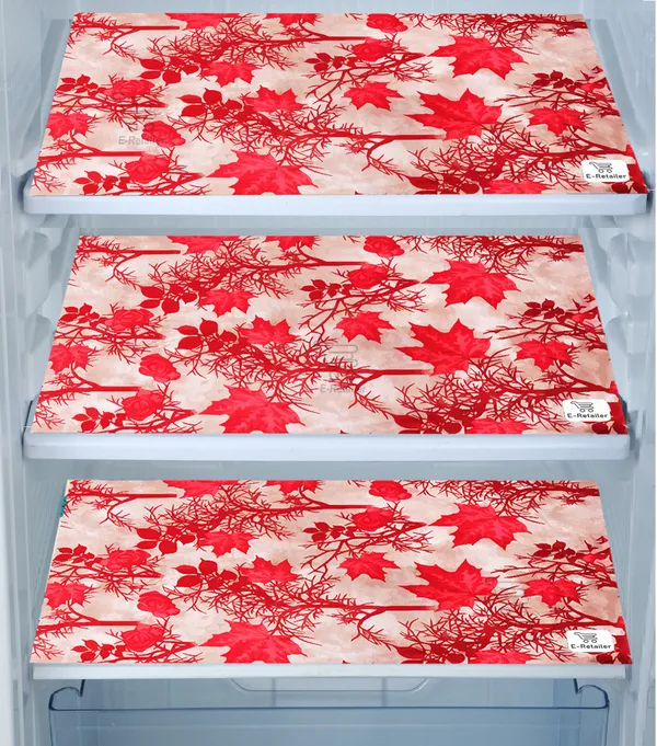 Red_3-Layer_PolyesterFridge_Top_Cover_&_Fridge_Handle_Cover_&_3_Pc._Fridge_Mat_Set_For_Home