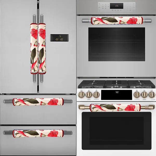 Red_3-Layer_PolyesterFridge_Top_Cover_&_Fridge_Handle_Cover_&_3_Pc._Fridge_Mat_Set_For_Home