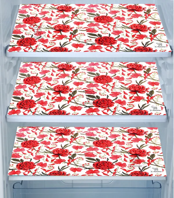 Red_3-Layer_PolyesterFridge_Top_Cover_&_Fridge_Handle_Cover_&_3_Pc._Fridge_Mat_Set_For_Home
