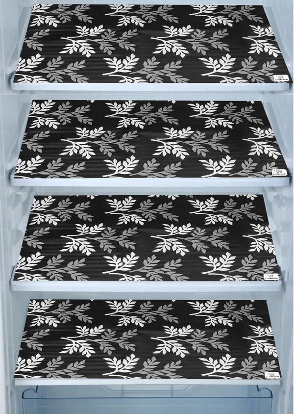 Black_3-Layer_PolyesterFridge_Top_Cover_&_Fridge_Handle_Cover_&_4_Pc._Fridge_Mat_Set_For_Home