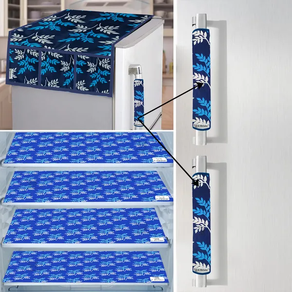 Blue_3-Layer_PolyesterFridge_Top_Cover_&_Fridge_Handle_Cover_&_4_Pc._Fridge_Mat_Set_For_Home